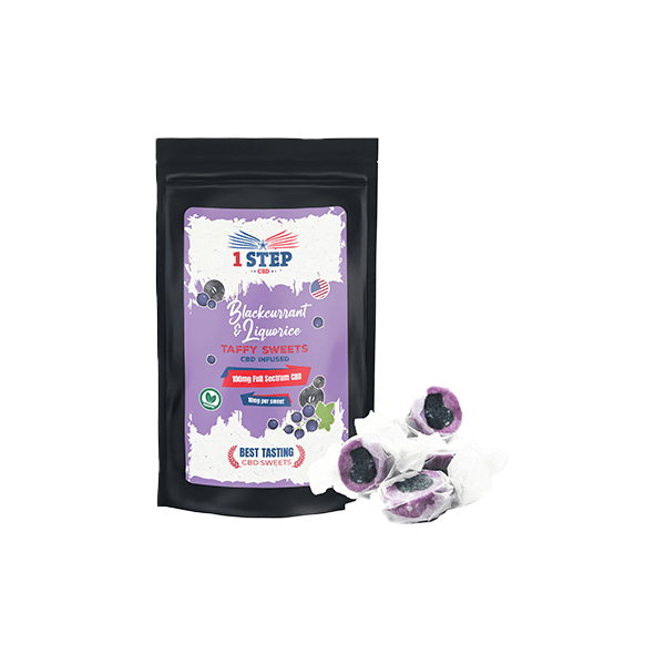 1 Step CBD 100mg Blackcurrant & Liquorice Taffy Grab Bag - 60gCBD Products1 Step CBDVaperr Shop